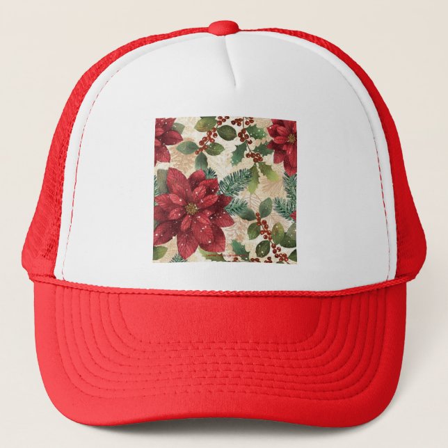 Casquette Crème verte rouge Retro les années 50 Poinsettia (Devant)