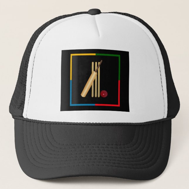 Casquette Cricket, guichet, batte et balle,  (Devant)