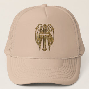 Casquette Croix catholique d'or avec des ailes