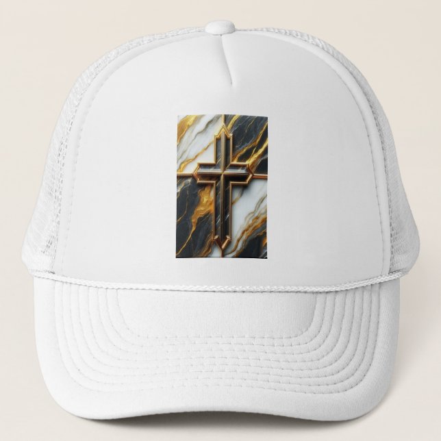 Casquette Croix noire et Marbre blanc dévoilée avec or (Devant)