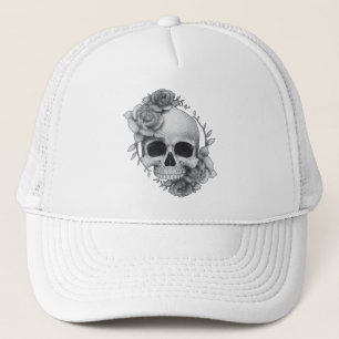 Casquette Croquis de crâne et de roses
