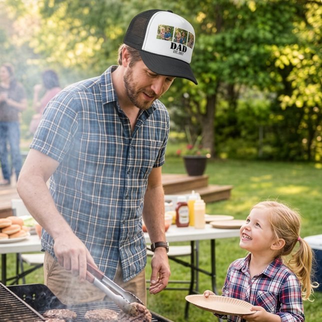 Casquette Custom Photo Dad Established Minimal Typography (Custom Photo Dad Established Trucker Hat | Minimalist Typography Father's Day Gift)