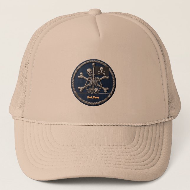Casquette Customizable Pirate Skull Trucker Hat: Personalize (Devant)