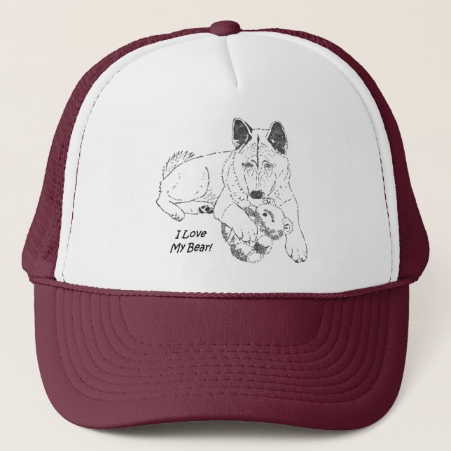 Casquette Cute akita et peluche ours chien art maroon (Devant)