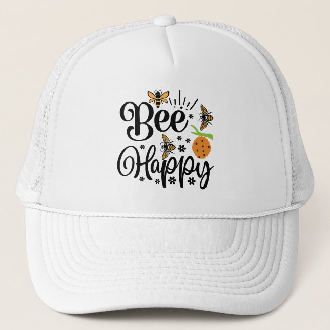 Casquette Cute bee happy word art  (Devant)