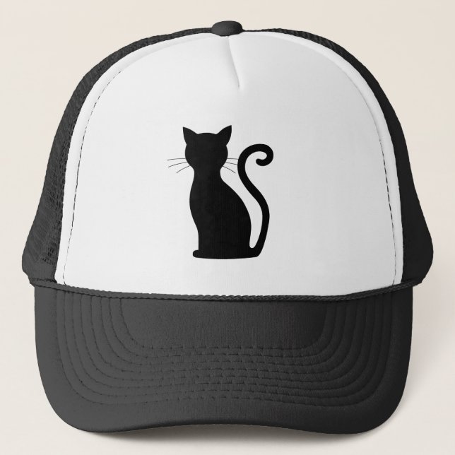Casquette Cute Chat Noir Silhouette Fun Noir et Blanc (Devant)