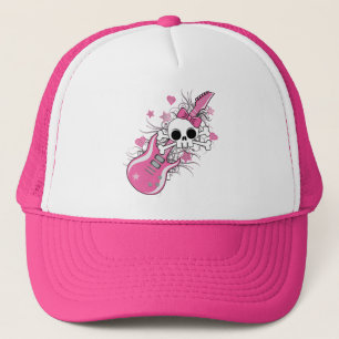 Casquette Cute crâne avec guitare rose