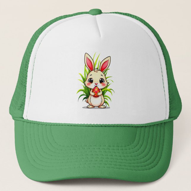 Casquette Cute Easter Bunny Holding Egg - boné (Devant)