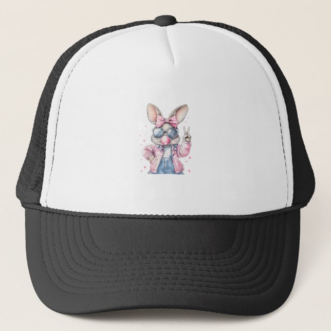 Casquette Cute Easter Day Bunny Blowing Bubble Rabbit Women  (Devant)