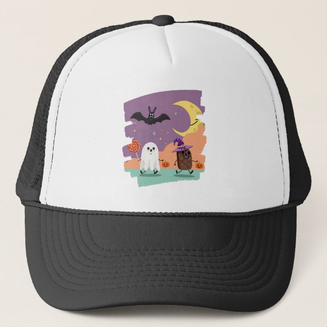 Casquette Cute Fantôme d'Halloween et amis de bonbons (Devant)