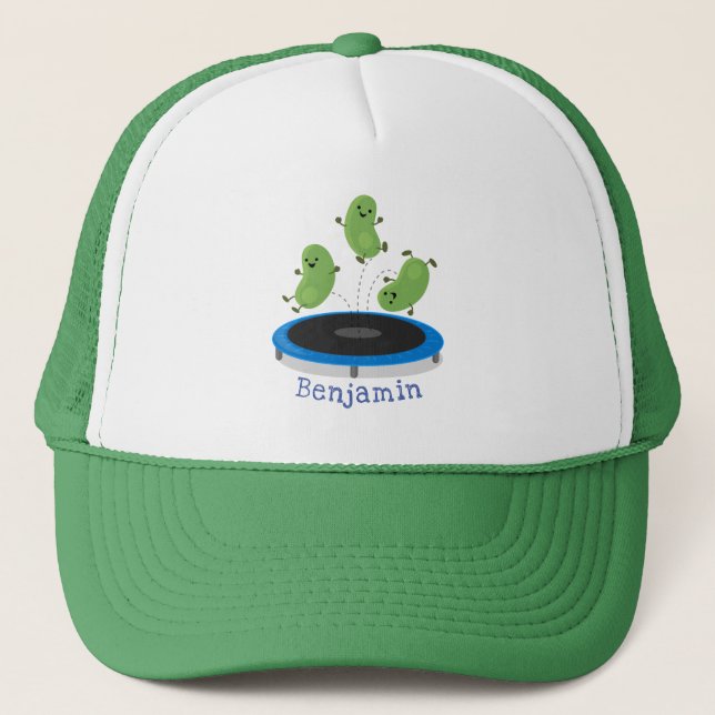 Casquette Cute funny green beans on trampoline cartoon (Devant)
