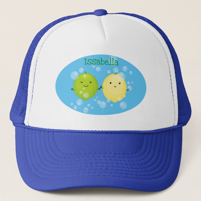Casquette Cute happy lemon lime cartoon illustration (Devant)