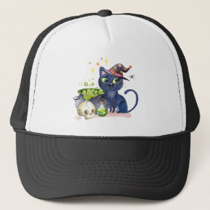 Casquette Cute little black witch cat with a cauldron