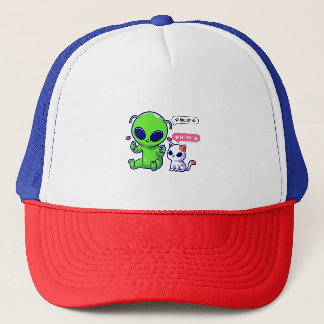 CASQUETTE CUTE MEOW CAT AVEC ALIEN (Devant)