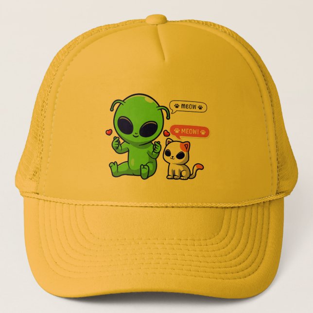 CASQUETTE CUTE MEOW CAT AVEC ALIEN (Devant)