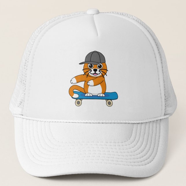Casquette Cute Orange Chat sur Skateboard Cartoon (Devant)