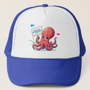 Casquette Cute, poulpe caricaturale avec poisson