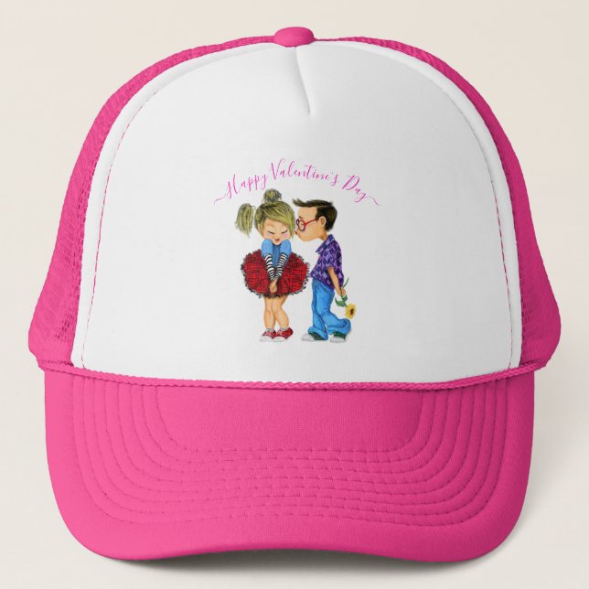 Casquette Cute Romantic Couple Love - Valentine's Day Kiss (Devant)