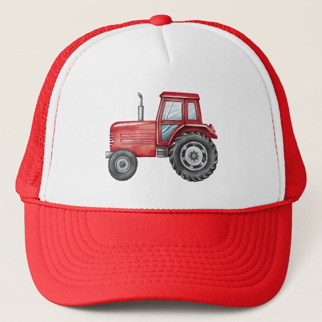 Casquette Cute rouge tracteur ferme aquarelle enfants (Devant)