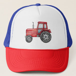 Casquette Cute rouge tracteur ferme aquarelle enfants