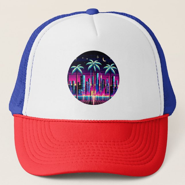 Casquette Cyber Palms - Neon Pixel Art Retro Futuristic (Devant)