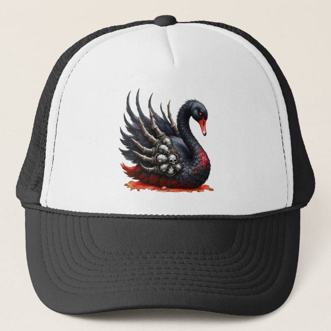 Casquette Cygne noir d'os – Élégance gothique  (Devant)