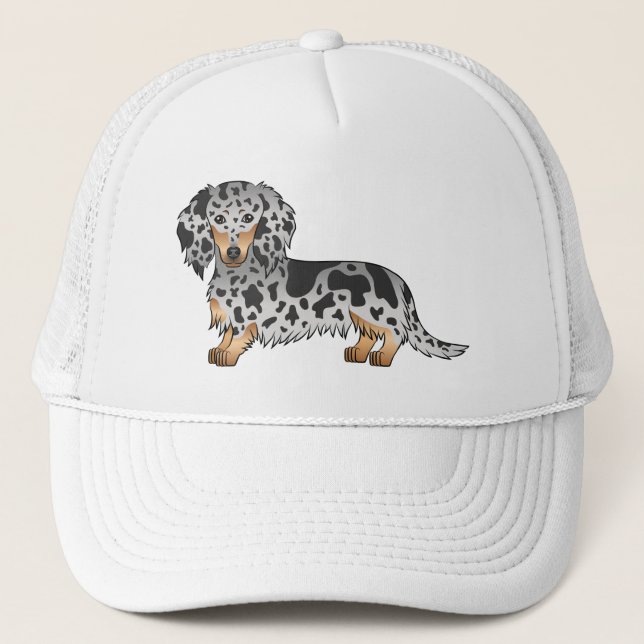 Casquette Dachshund à poil long noir et feu panaché (Devant)