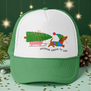 Casquette Dachshund à travers la neige Chien de Noël mignon
