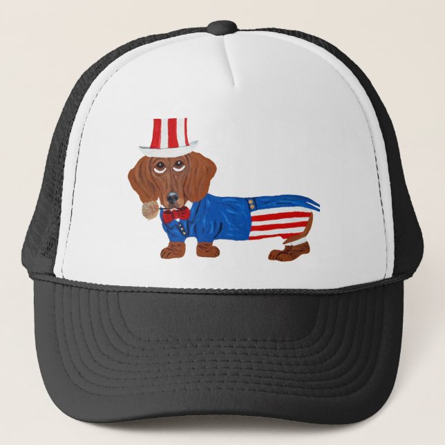 Casquette Dachshund en costume d'Oncle Sam (Devant)