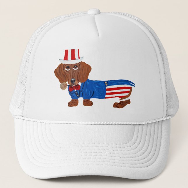 Casquette Dachshund en costume d'Oncle Sam (Devant)