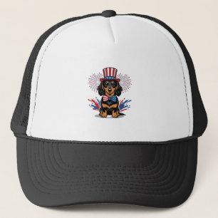 Casquette Dachshund patriotique feux d'artifice art vectorie