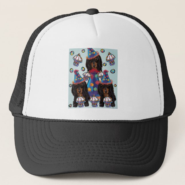 Casquette Dachshunds noirs à poils longs (Devant)