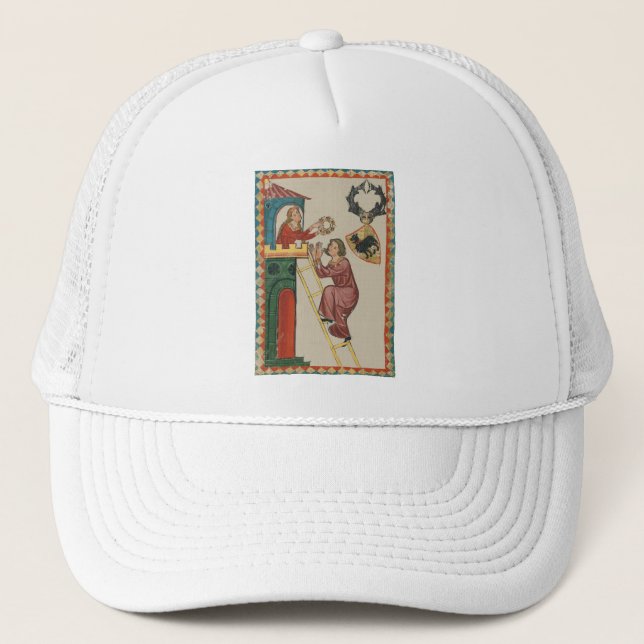 Casquette Dame offrant un cadeau à un prétendant, 14e siècle (Devant)