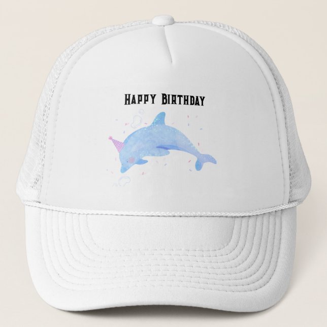 Casquette Dauphin blanc et blanc Image Joyeux anniversaire (Devant)