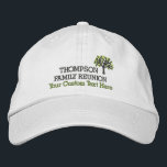 Casquette de baseball brodée de la Réunion de<br><div class="desc">Le casquette parfait pour votre réunion de famille - caractéristiques de conception un arbre et 3 lignes de texte fait sur commande - ajoutez votre nom de famille, titre d'événement, date, emplacement, date, etc. grand pour des réunions, événements de famille, parties et croisières de famille. (Changez facilement les couleurs des...</div>