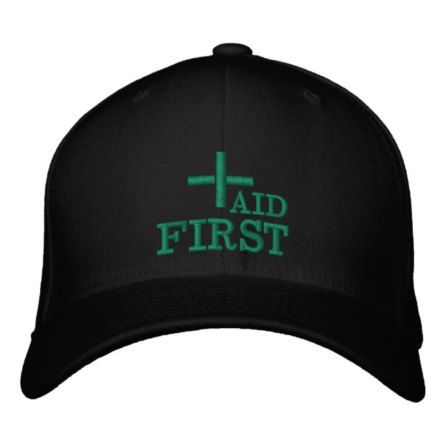 Casquette de baseball brodée First Aid Blanc / ver (Devant)