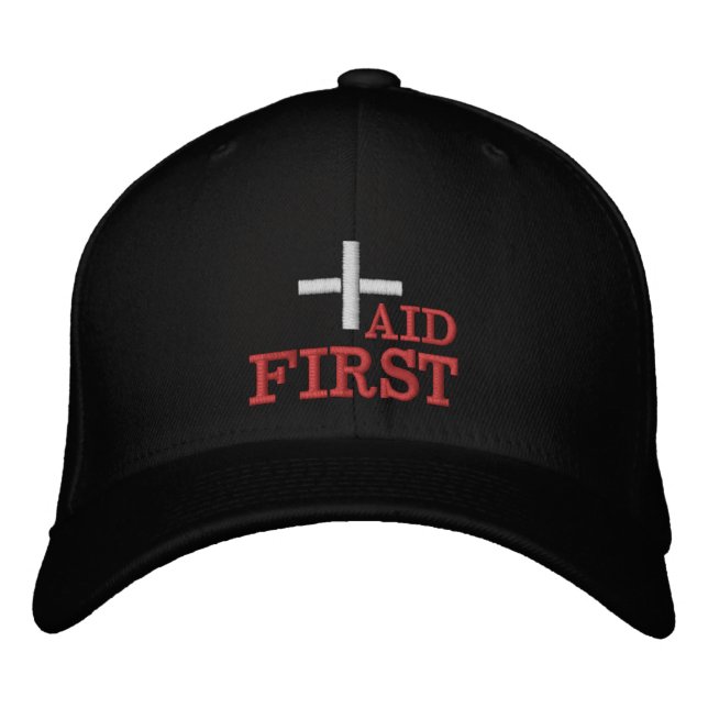 Casquette de baseball brodée First Aid Rouge / Noi (Devant)