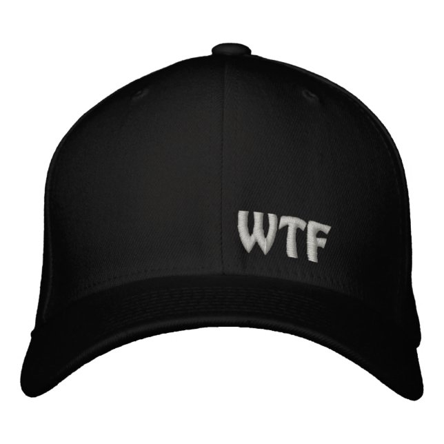 Casquette de baseball brodée WTF Flexfit en laine (Devant)