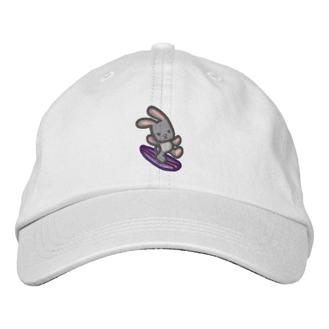 Casquette de baseball lapin gris brodé de surf (Devant)
