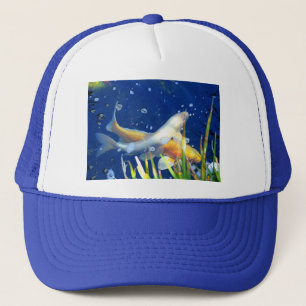 casquette de bleu d'étang de koi