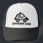 Casquette de camionnette de patrouille de police p<br><div class="desc">La police patrouille le chapeau de camionneur de voiture pour les enfants. Image d'application de la loi mignonne avec un nom personnalisé. Conception vectorielle pour enfants. Une idée de cadeau amusant pour la fête d'anniversaire des enfants. Faites-en un pour le futur officier, cadet, shérif, agent, constable, fils, petit-fils, petit-fils, petit-frère,...</div>