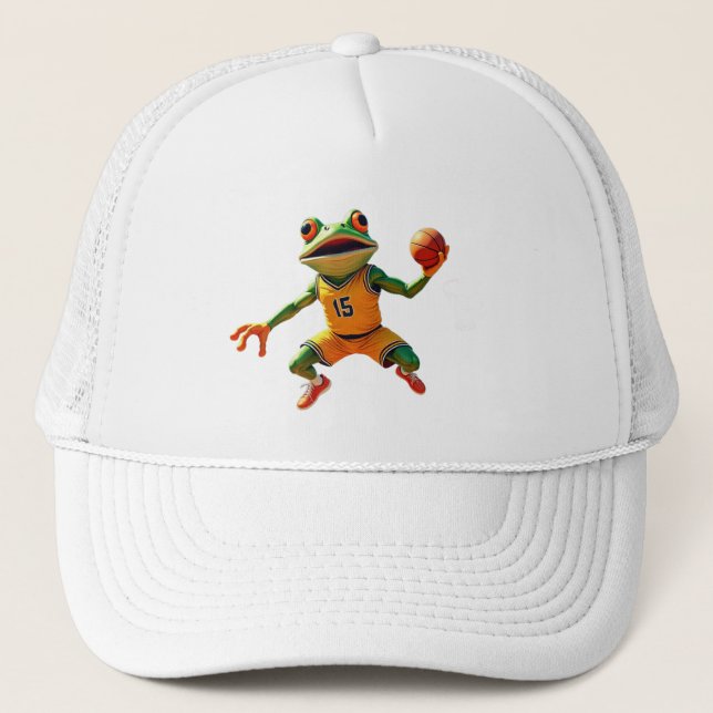 Casquette de camionneur blanche Basketball Frog (Devant)
