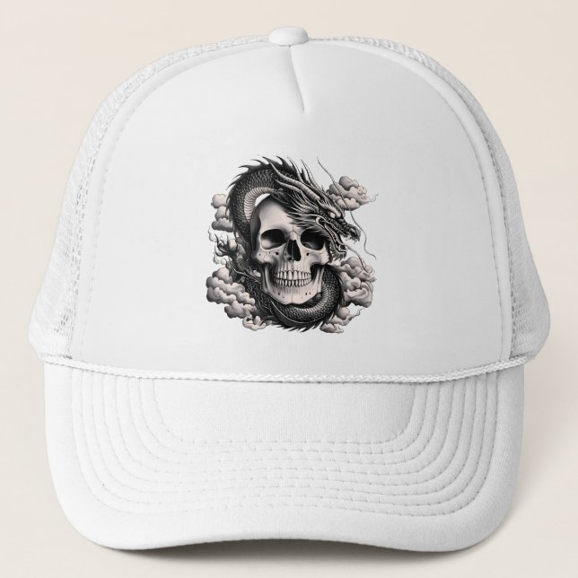 Casquette de camionneur crâne et dragon (Devant)