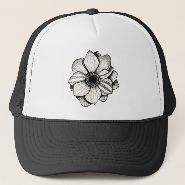 Casquette de camionneur de fleur de Dotwork (Devant)