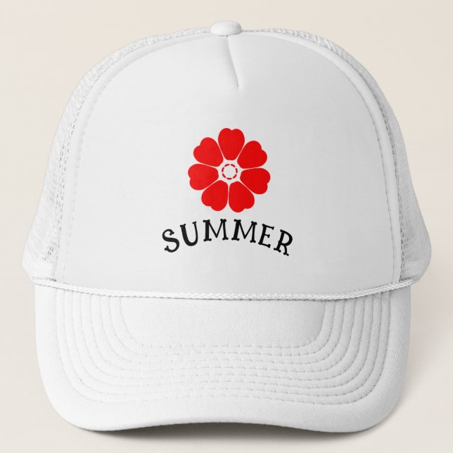 Casquette de camionneur florale rouge d'été (Devant)