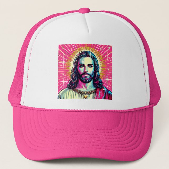 Casquette de camionneur Jésus rose ! (Devant)