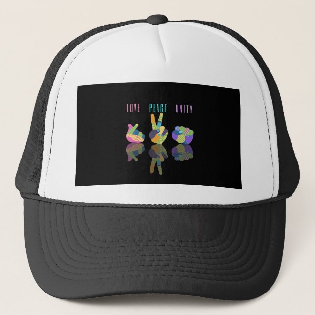 Casquette de camionneur Love Peace Unity Hand Sign (Devant)
