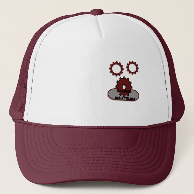 Casquette de camionneur marron et blanc, engrenage (Devant)