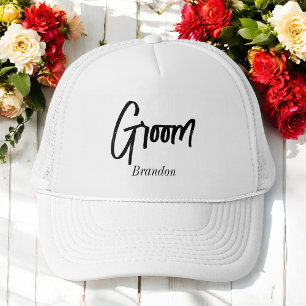 Casquette de camionneur noir et blanc pour marié