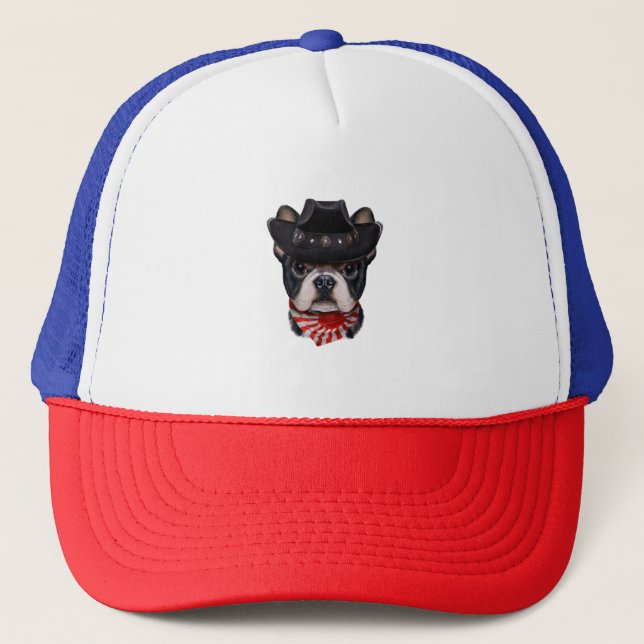 Casquette de cowboy et Drapeau Français Bulldog po (Devant)
